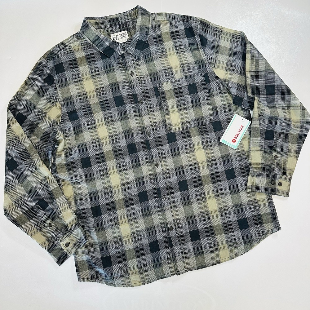 Marmot Mountain Works Men's Flannel Shirt NWT XXL Plaid Button Front Long Sleeve